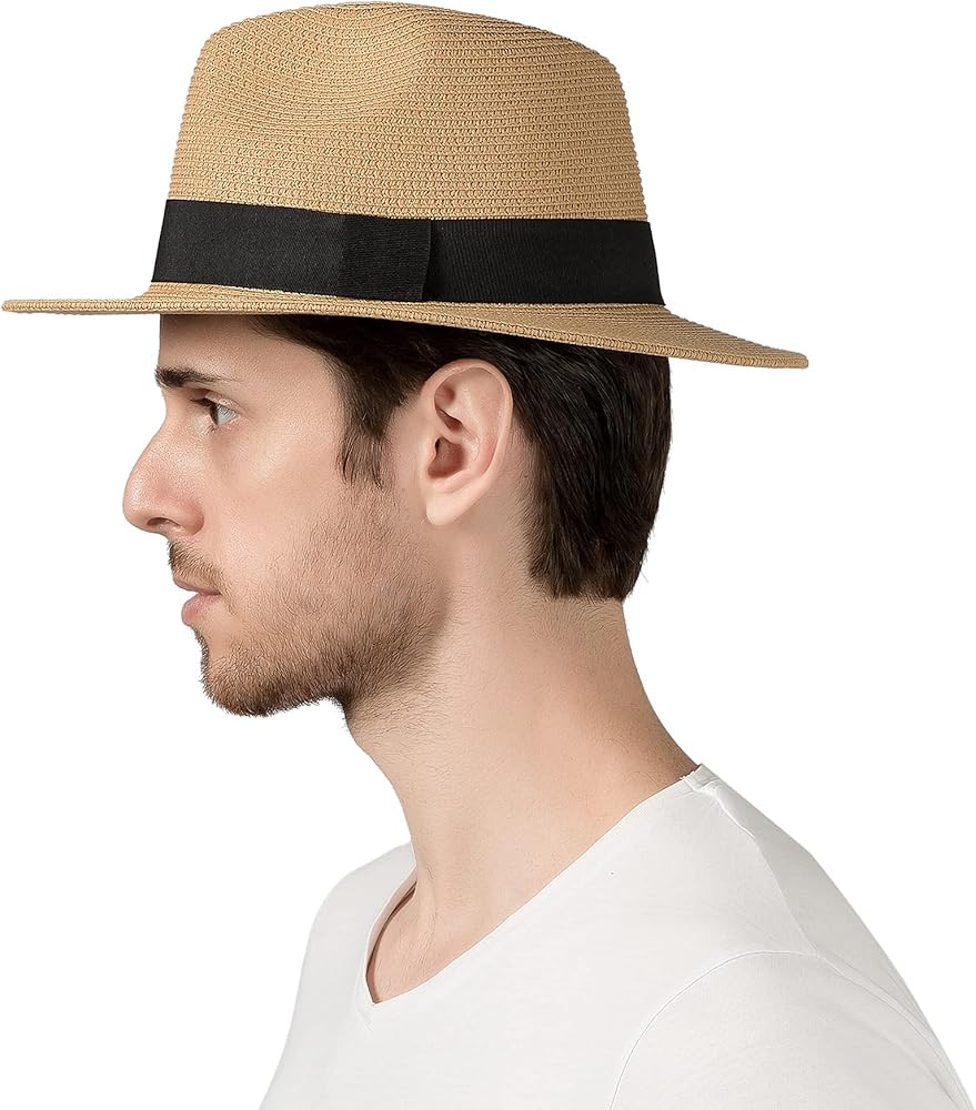 Lanzom Summer Beach Sun Hats for Men Foldable Floppy Travel Packable Staw Hat, Wide Brim Hat | Amazon (US)