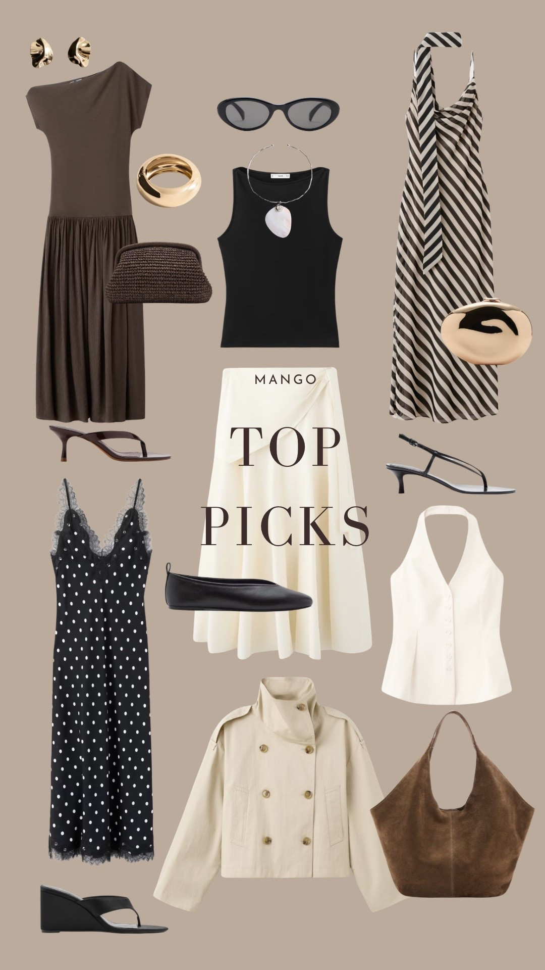 Mango top picks 🤎 

White skirt, brown dress, waist coat, polka dots, heels, short trench coat 

#LTKsummer #LTKstyletip #LTKspring