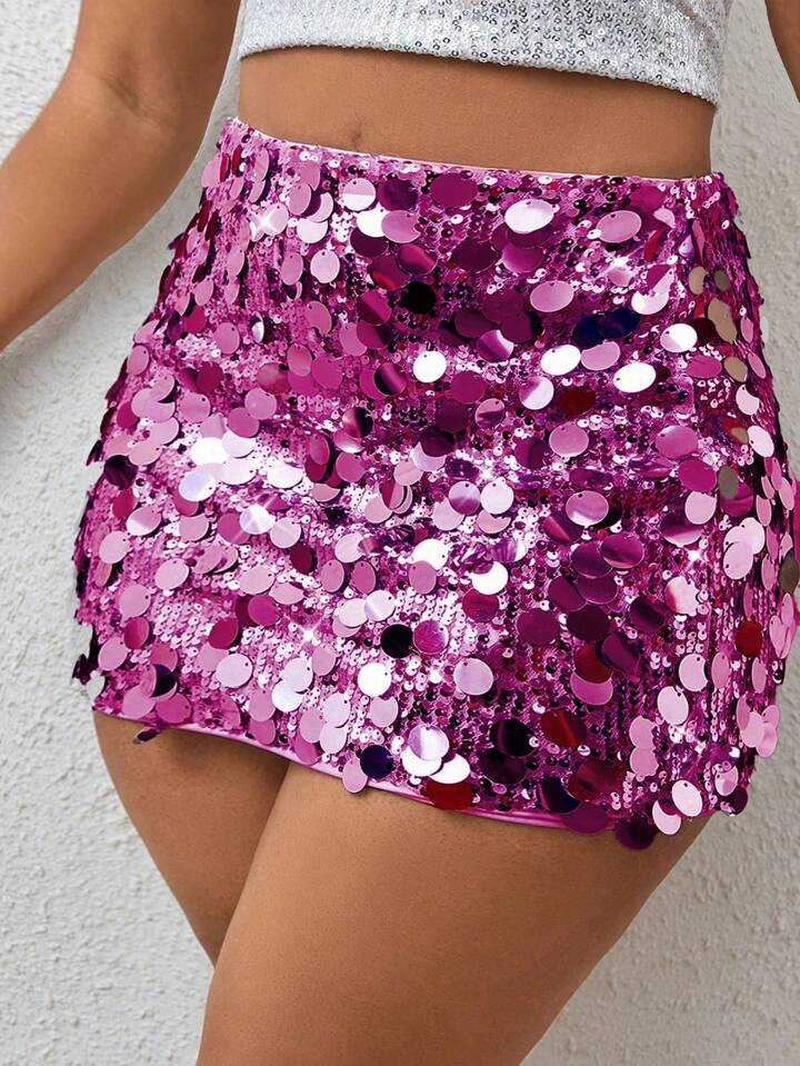 SHEIN Privé Plus Size Women's Glitter Skirt | SHEIN