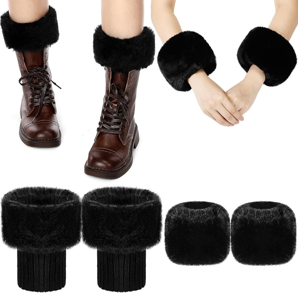 SATINIOR Women's Winter Faux Fur Fuzzy Wrist Cuffs Warmers and Boot Cuffs Knitting Fluffy Leg War... | Amazon (US)