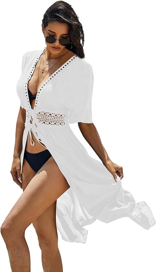 Ekouaer Women's Swimwear Cover Ups Open Front Beach Bikini Swimsuit Kimono Cardigan Cover Up Long... | Amazon (US)