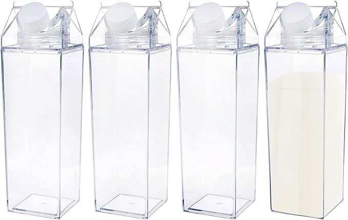 Yarlung 4 Pack Plastic Milk Box, 17 Oz Clear Portable Milk Carton Water Bottle Square Juice Bottl... | Amazon (US)