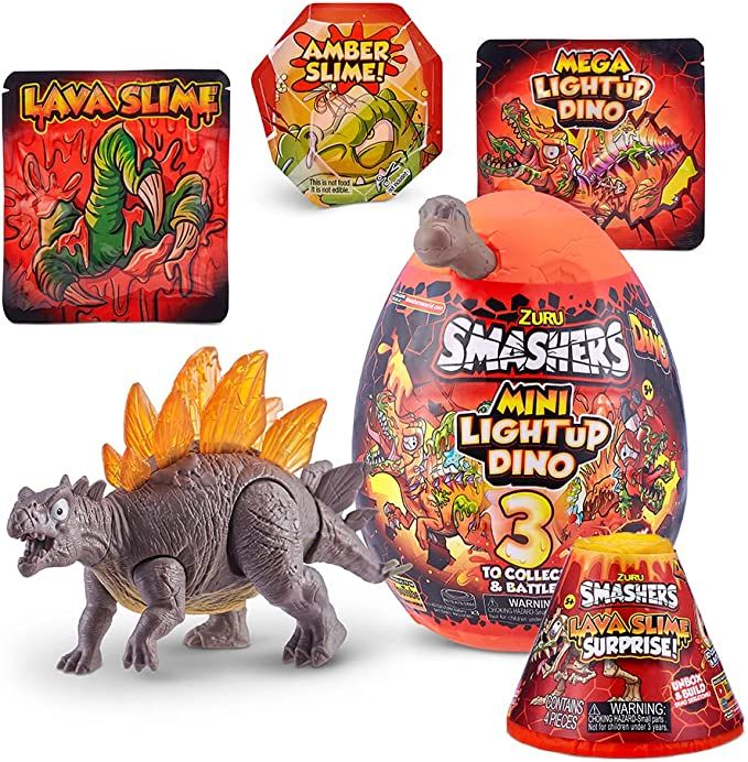 Smashers Combo Pack Mini Light-Up Dino Stegosaurus by ZURU with Lava Slime Surprise Series 4 - Am... | Amazon (US)