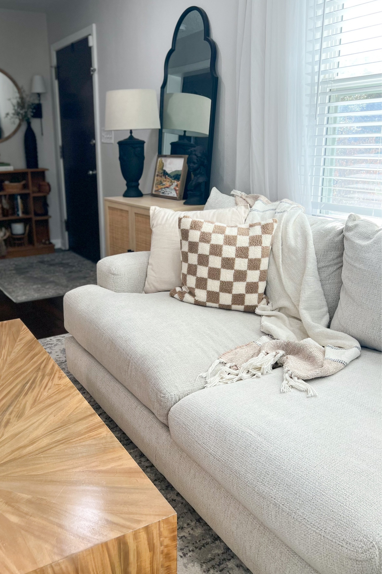 These pillows are great quality and very affordable at $12 a piece, they are a Sherpa material on the front a a felt suede on the back. Trendy checkered print pattern! 

#LTKstyletip #LTKhome #LTKunder50