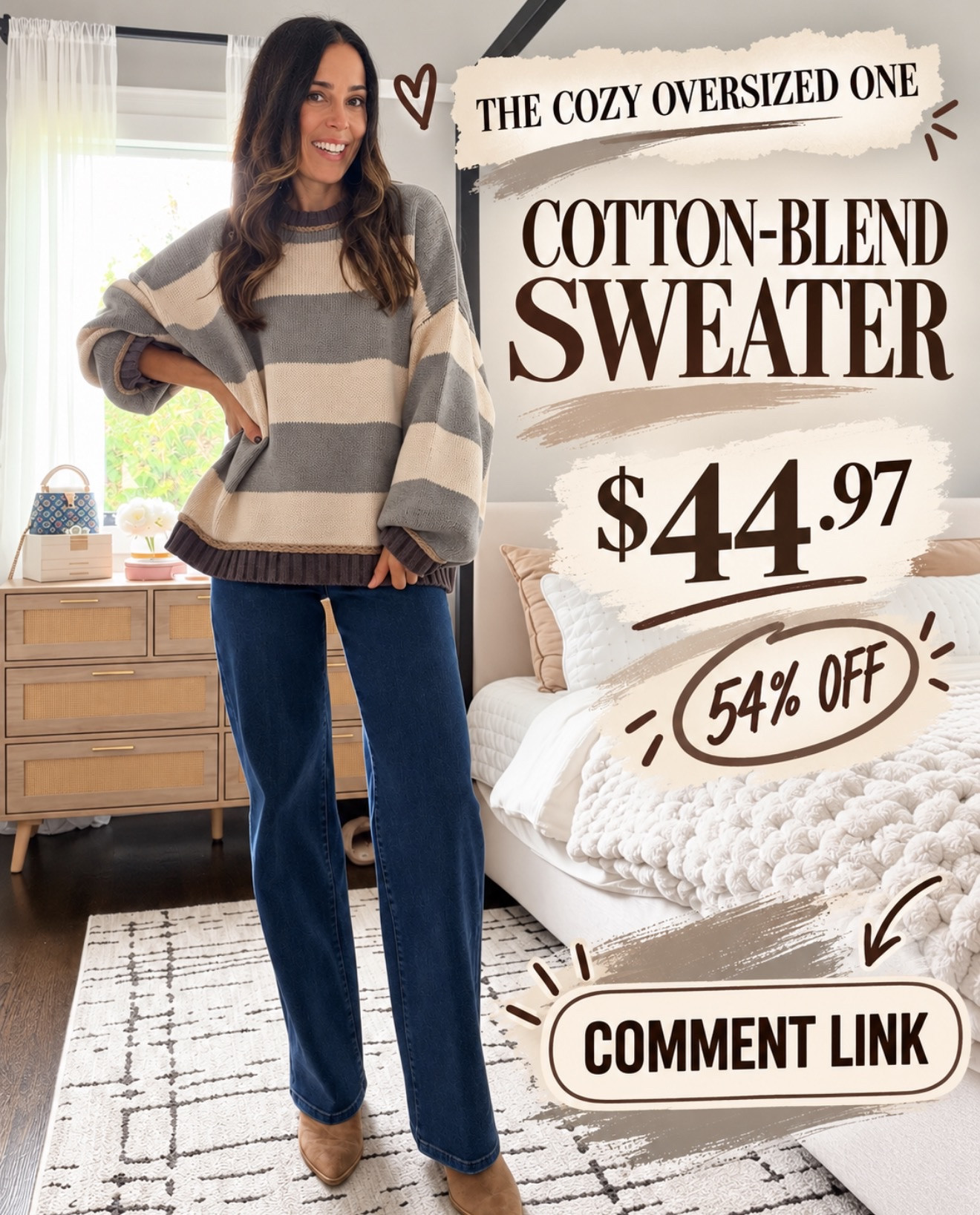 The cozy oversized sweater you’ll want to live in 🍂 I love the relaxed fit and neutral stripes—and it’s $44.97, which is 54% off!

Comment LINK and I’ll send it to you.

#LTKSaleAlert #LTKOver40 #LTKootd