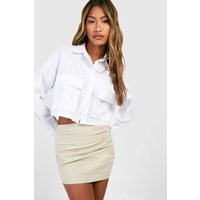 Ruched Bengaline Mini Skirt, stone | PrettyLittleThing US
