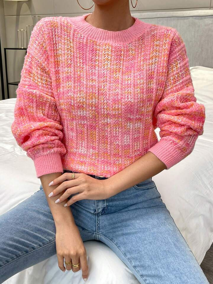 SHEIN Essnce Space Dye Drop Shoulder Sweater | SHEIN