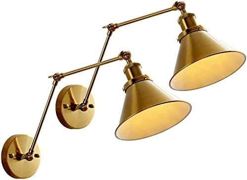 Gold Swing Arm Wall Lamp, Adjustable Hardwired Wall Sconce Set of 2 with Cone Shade Rotatable arm Sc | Amazon (US)