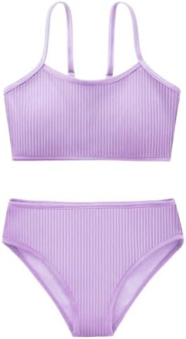 Girl's 2 Piece Swimsuit Solid Spaghetti Strap Bikini Sets Beach Bathing Suit Swimwear for Teen Ki... | Amazon (US)