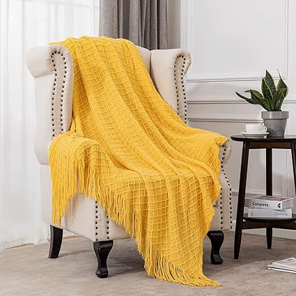 Angelhood Throw Blanket,Textured Knitted Soft Throw Blanket with Tassels for Couch Chair Bed Sofa... | Amazon (US)