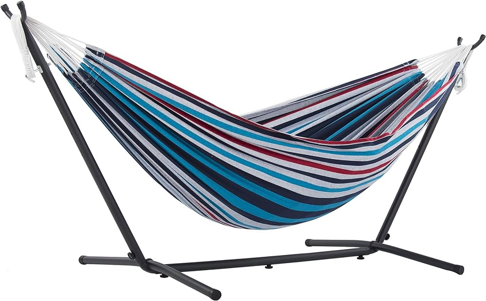 Amazon.com : Vivere Double Cotton Hammock with Space Saving Steel Stand, Denim (450 lb Capacity -... | Amazon (US)