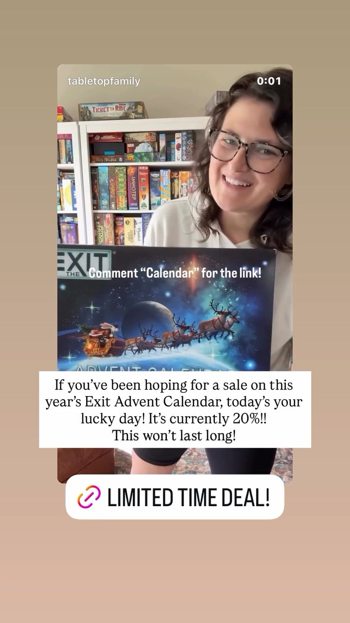 If you’ve been hoping for a sale on this year’s Exit Advent Calendar, today’s your lucky day! It’s currently 20%!!
This won’t last long!