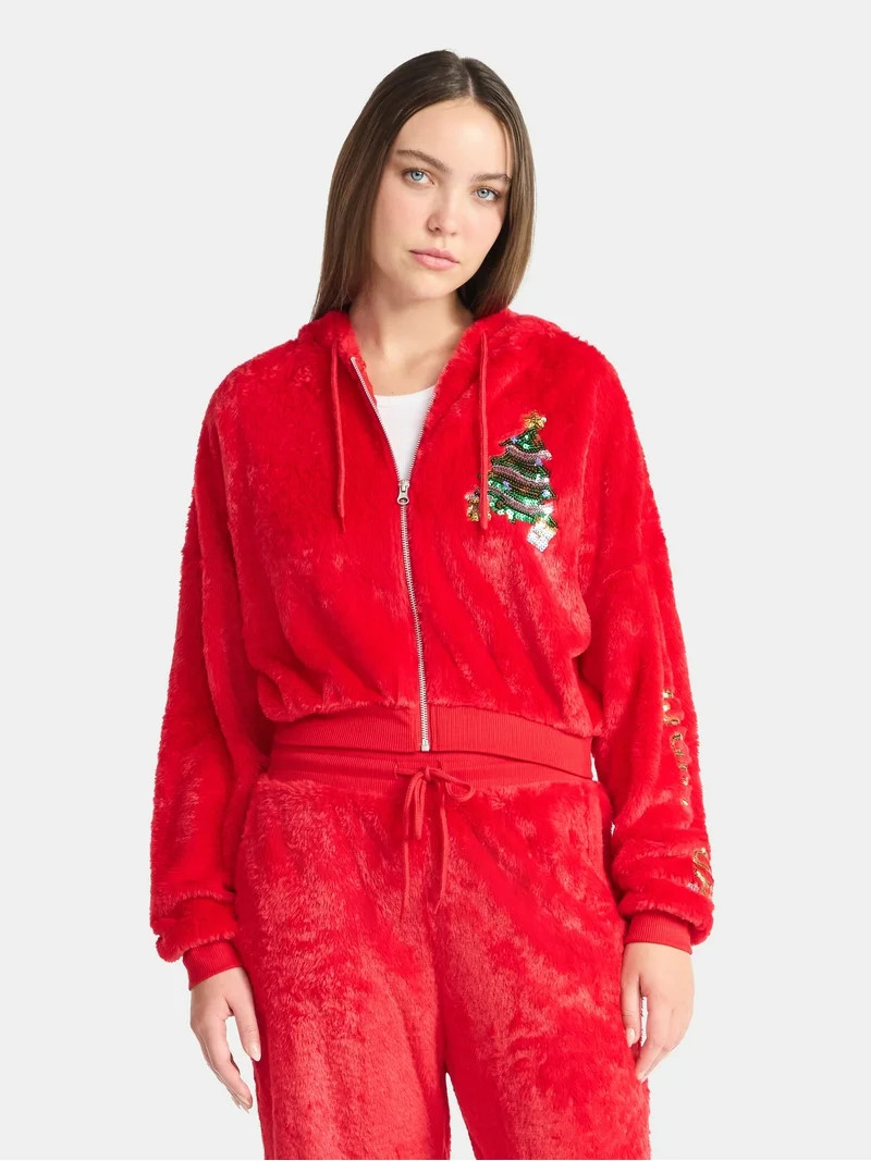 No Boundaries Christmas Plush Jacket, Women's & Women's Plus | Walmart (US)