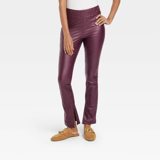 Women's High-Waisted Split Hem Faux Leather Leggings - A New Day™ | Target