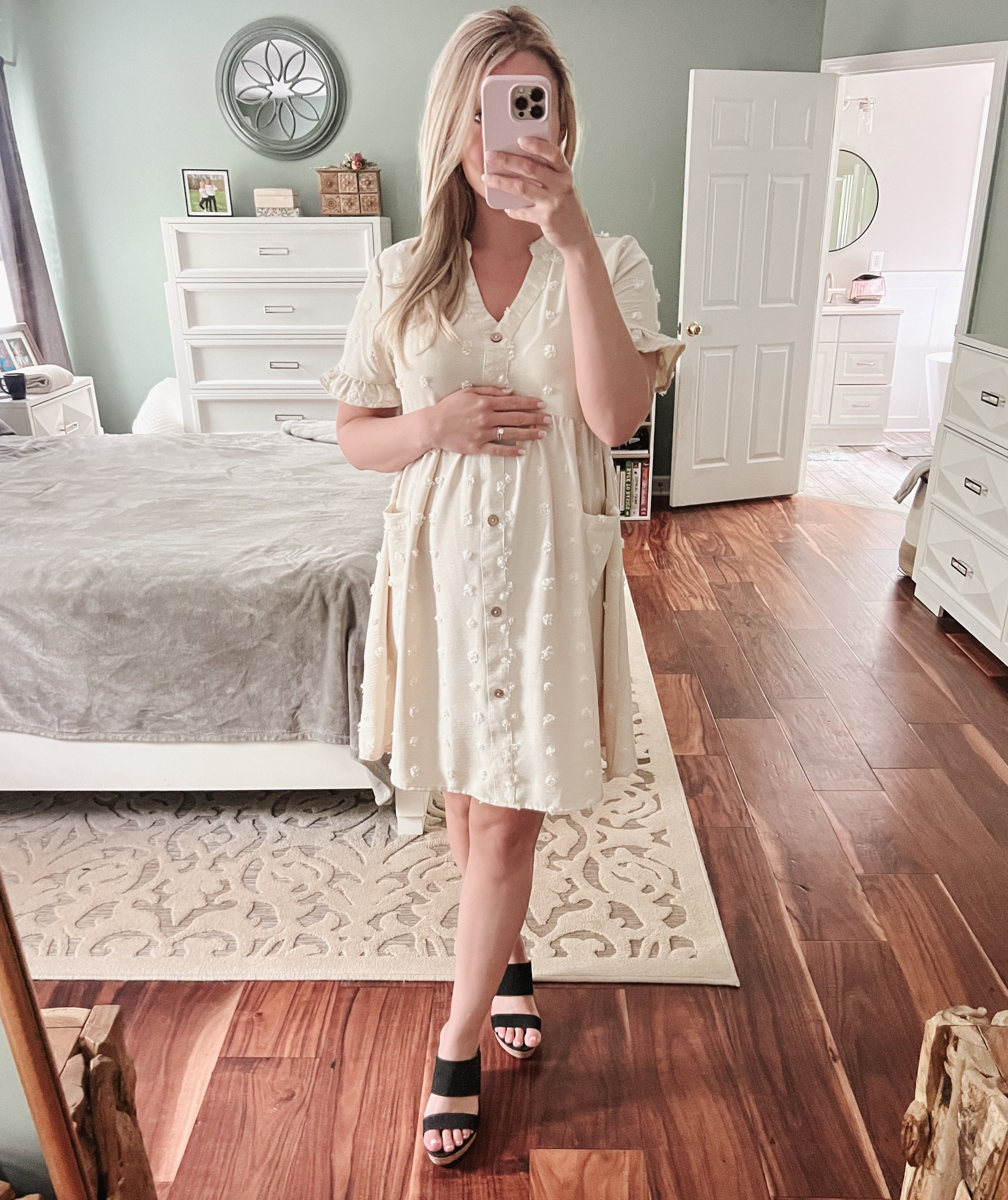 Amazon women’s maternity Swiss dot dress V-neck shirt sleeve button down with pockets! Versatile dress for many occasions 

#LTKbump #LTKunder50 #LTKstyletip