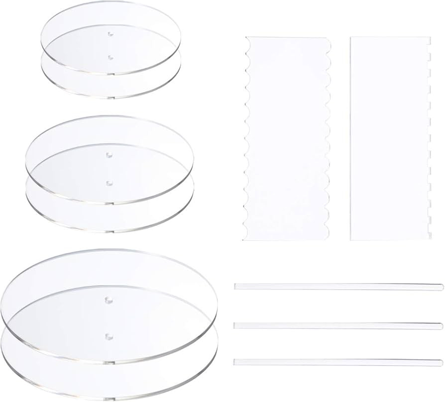 Aquiver Acrylic Round Cake Disk Set - Cake Discs Circle Base Boards with Center Hole - 2 Comb Scr... | Amazon (US)