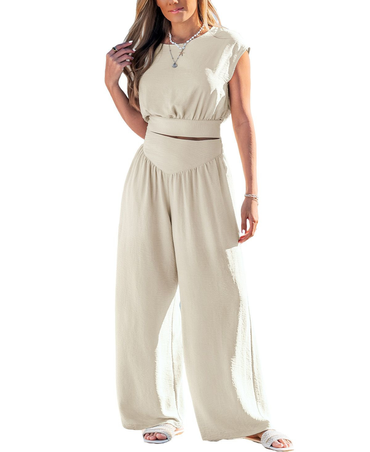 Cupshe Women's Short Sleeve Tie-Back Matching Sets - Beige/khaki | Macy's