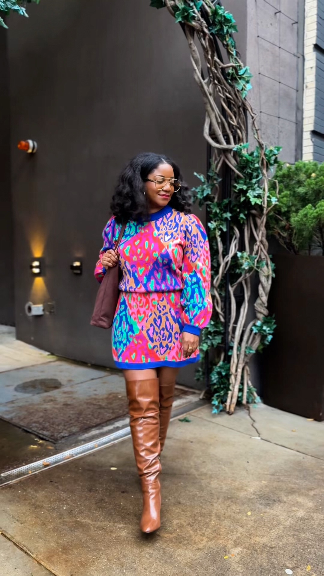 Sleeves and The City, Episode 5: The Comeback Print. Colorful leopard print sweater dress with long sleeves belted and styled as a mini dress paired with tall wide-calf boots. Wearing a L in the dress and my true size in the boots.

long sleeve mini dress / colorful long sleeve dress / printed fall dress / over the knee boots wide calf / brown tall boots / knee high boots outfit / fall dresses with sleeves / winter dresses with sleeves / colorful print outfit / statement print dress / bold print dress / long sleeve sweater dress / OTK boots outfit / wide calf friendly boots

#LTKFindsUnder50 #LTKMidsize #LTKSeasonal