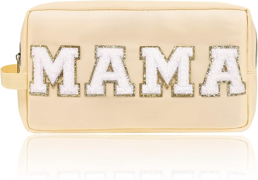 Preppy Patch Makeup Bag, Chenille Letter Makeup Bag with Handle, Waterproof Portable Small Travel... | Amazon (US)