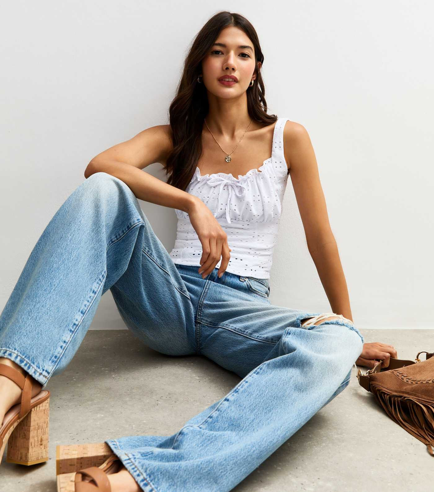 White Broderie Anglaise Milkmaid Cami Top | New Look | New Look (UK)