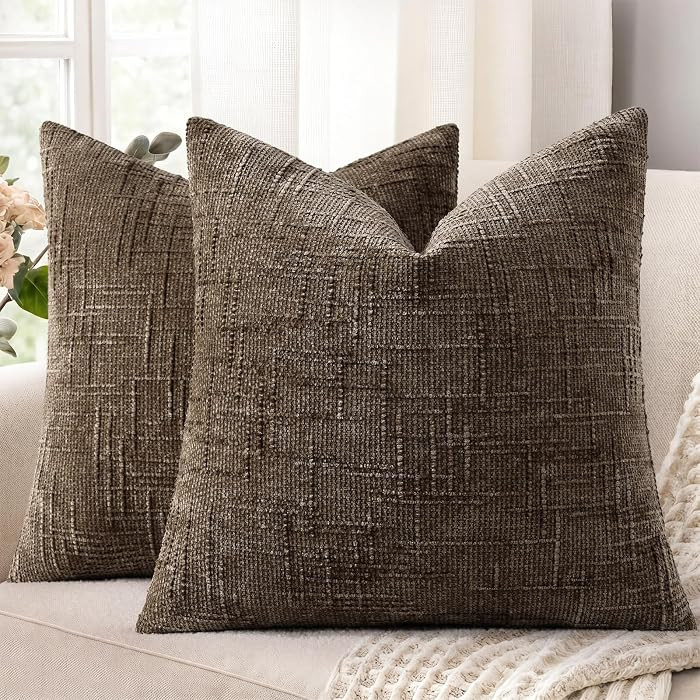 decorUhome Fall Dusty Brown Chenille Throw Pillow Covers 18x18 Set of 2 Textured Soft Cozy Slubby... | Amazon (US)