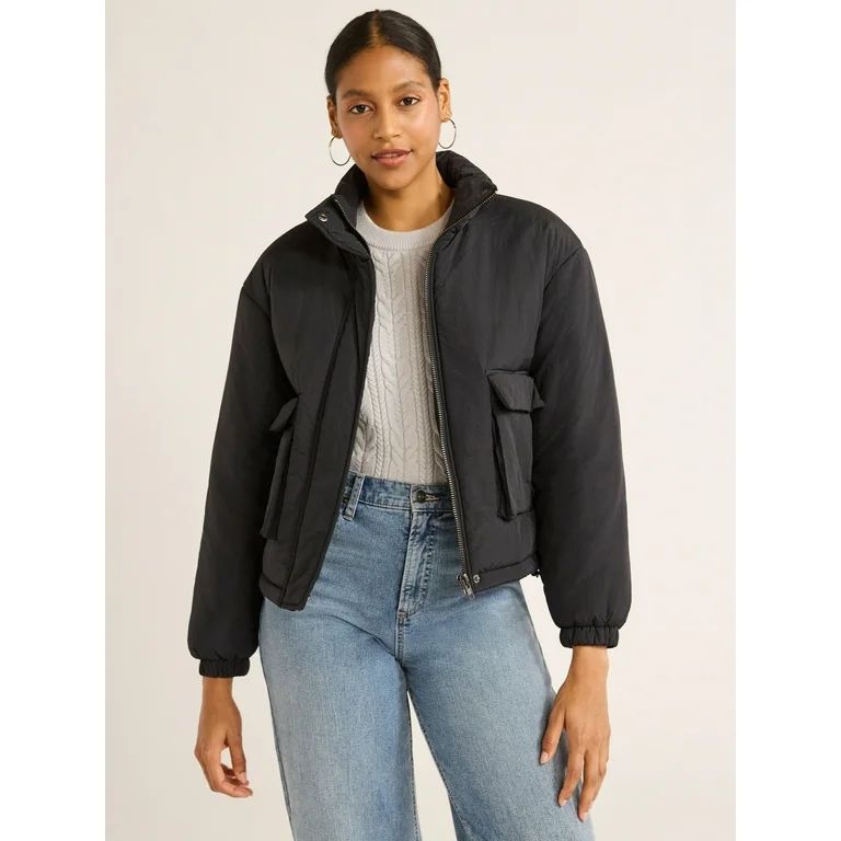 Scoop Women's Cargo Puffer Jacket, Midweight, Sizes XS-XXL | Walmart (US)