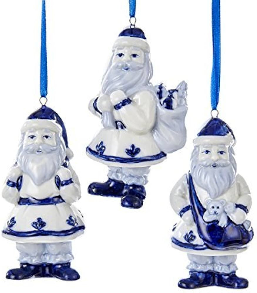 Kurt Adler 1 Set 3 Assorted Porcelain Delft Blue Santa Christmas Ornaments | Amazon (US)