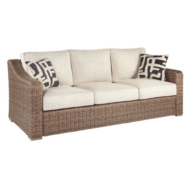Danny 82.75'' Wide Outdoor Wicker Patio Sofa with Cushions | Wayfair North America