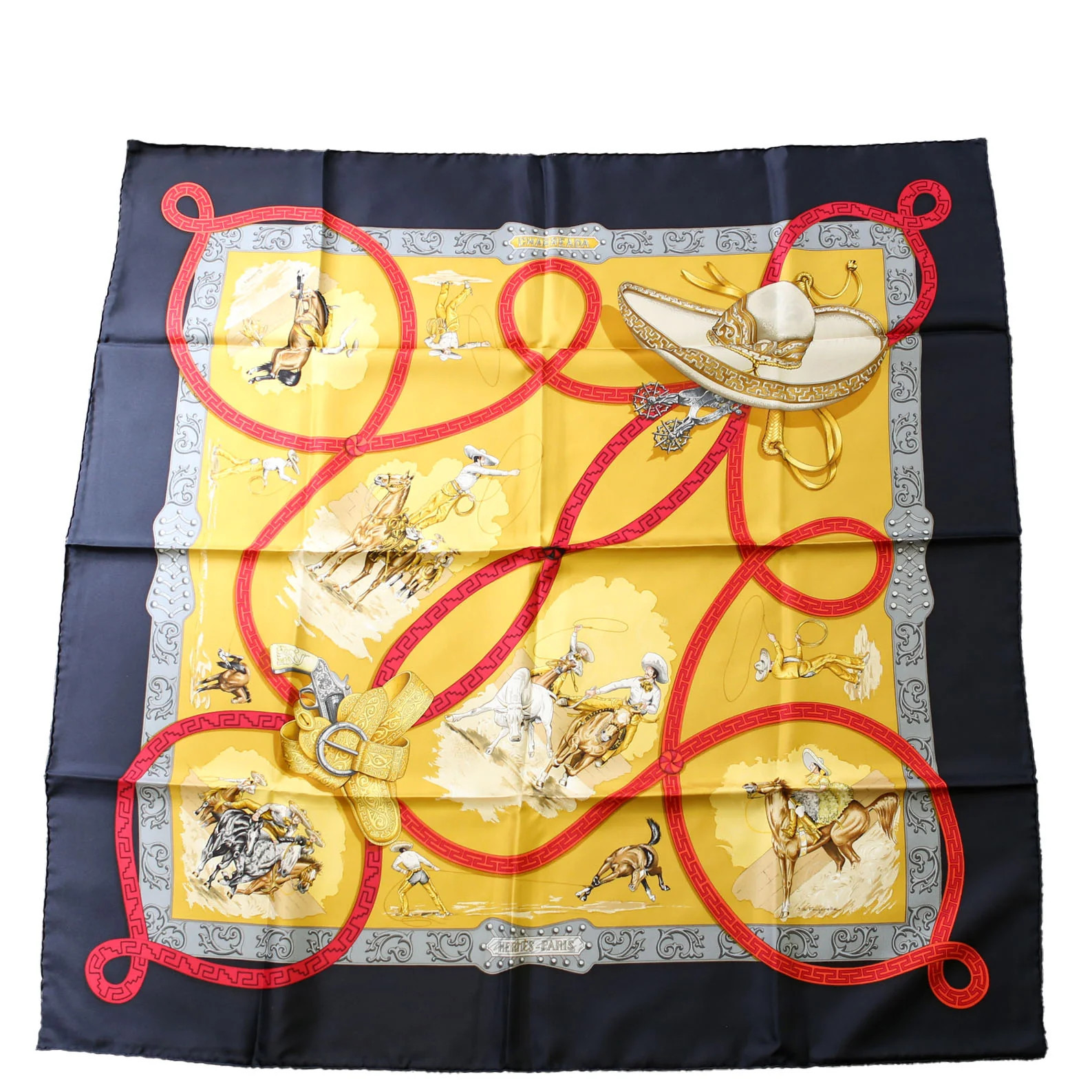 Charreada 90 Silk Scarf Navy/Multicolor | Keeks Designer Handbags