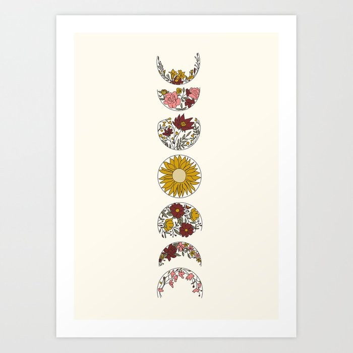 Floral Phases of the Moon Art Print | Society6