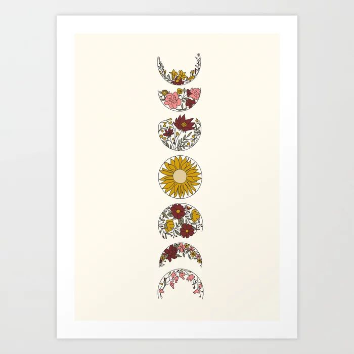 Floral Phases of the Moon Art Print | Society6