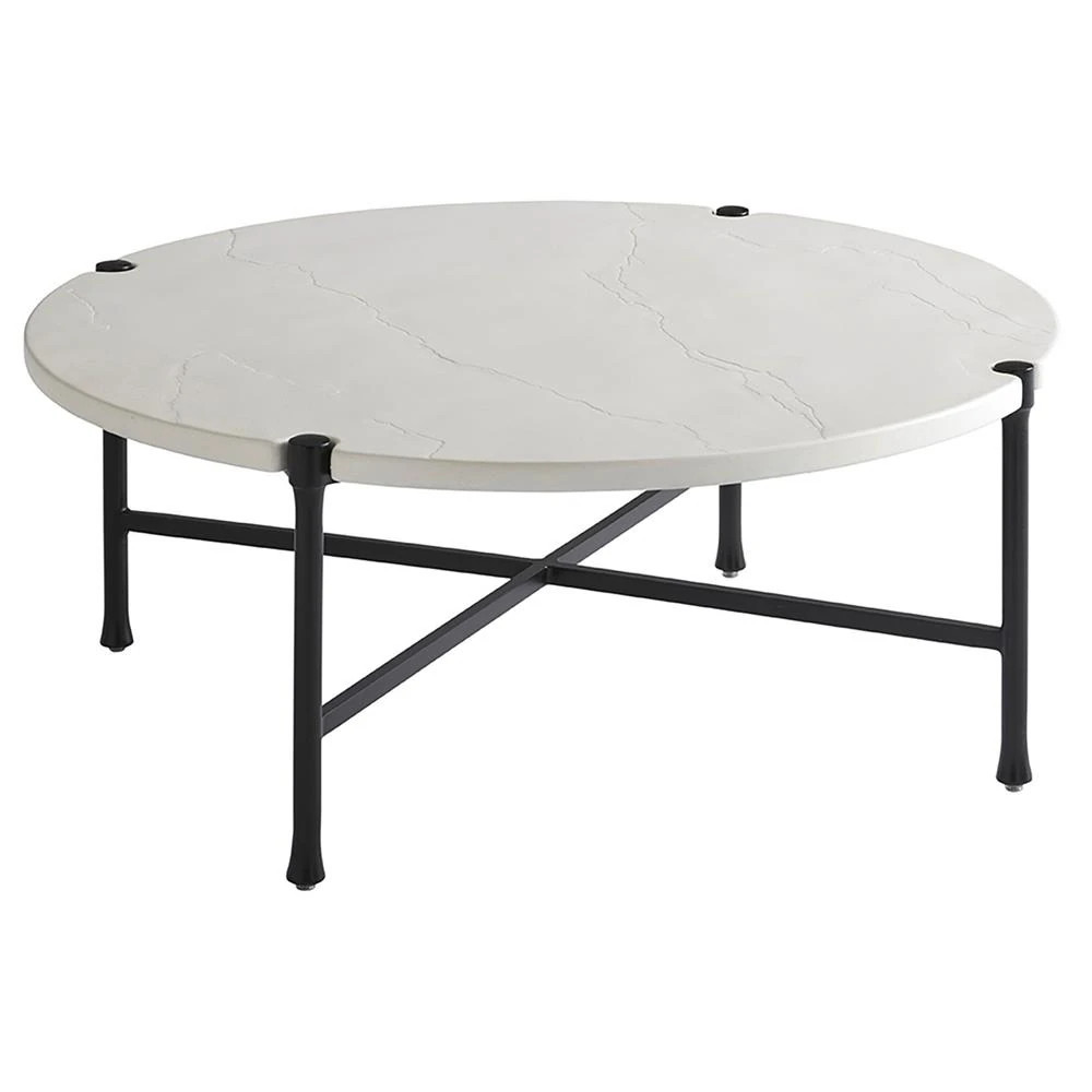 Pavlova French Ivory Stone Top Metal Round Outdoor Coffee Table | Kathy Kuo Home