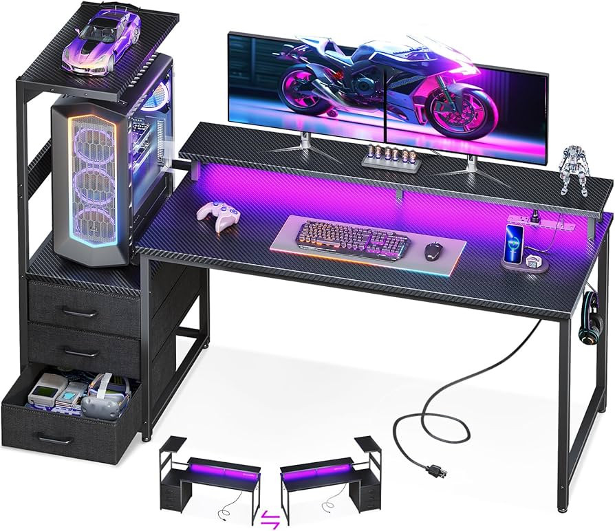 AODK 59 Inch Gaming Desk with USB Charging Ports & LED Light- Reversible Computer Desk with Stora... | Amazon (US)
