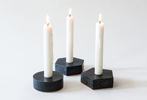 Simple geometric shapes cut from various stones create beautiful stone candle holders. Finished w... | Burke Decor