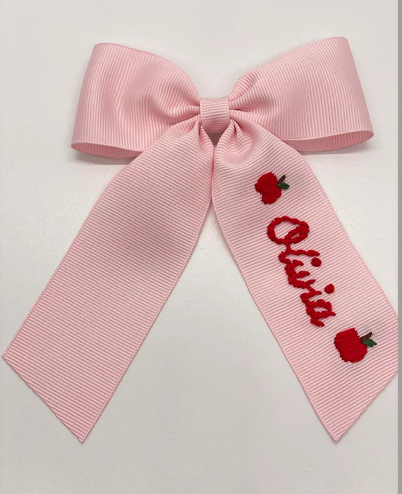 Back to School Name Hand-embroidered Bow - Etsy | Etsy (US)