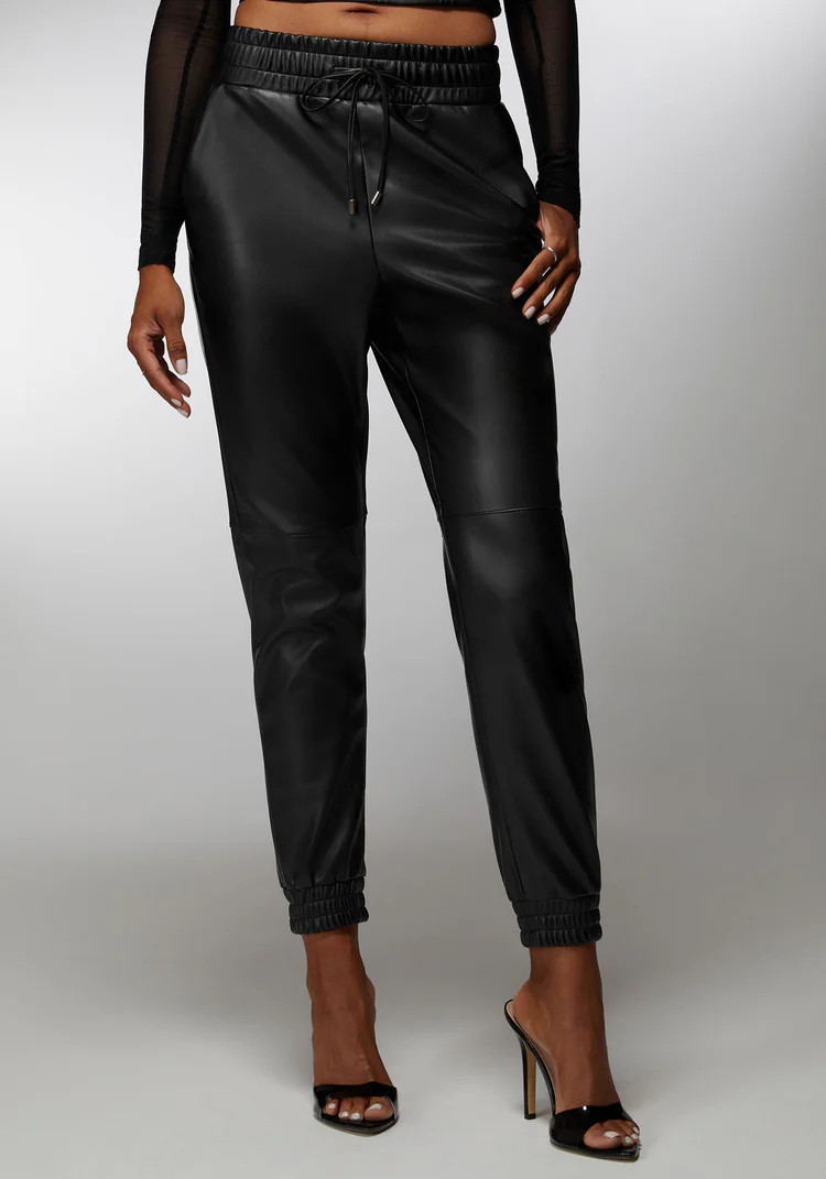 Natural Waist Vegan Leather Jogger | Bebe