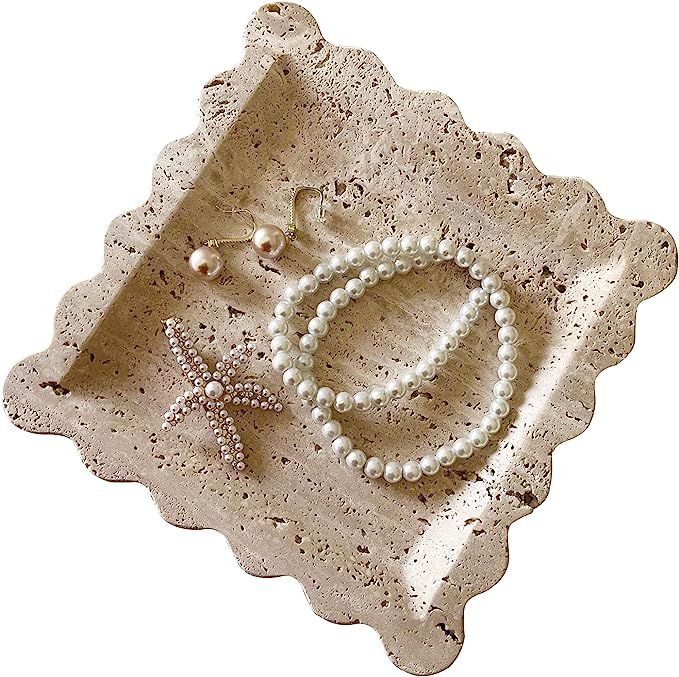 SAIDKOCC Vintage Natural Marble Tray Small Ornaments Wave Tray Handmade Storage Dish for Counter,... | Amazon (US)