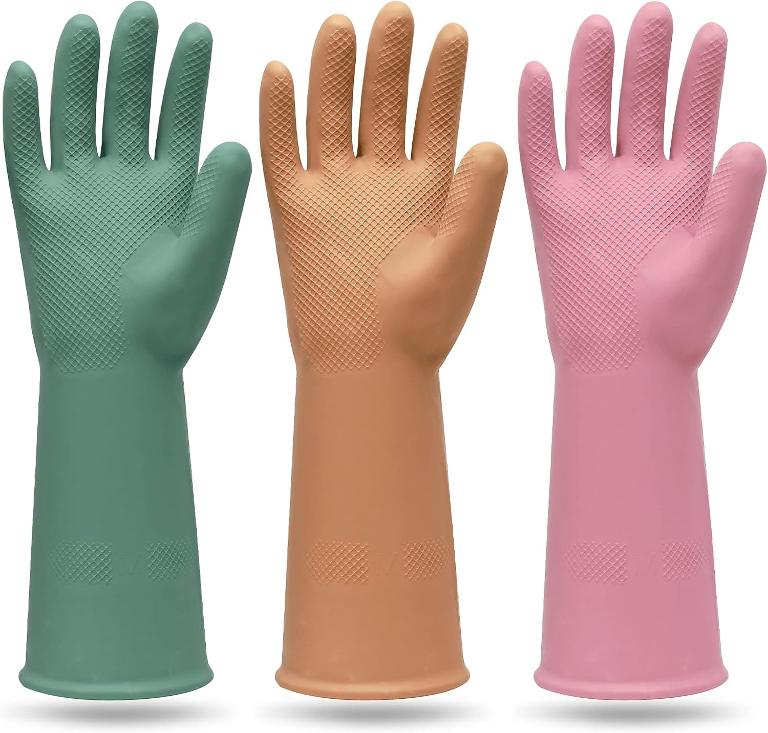 3 Pairs Colorful Reusable Waterproof Household Dishwashing Cleaning Rubber Gloves, Non-Slip Kitchen Glove | Amazon (US)