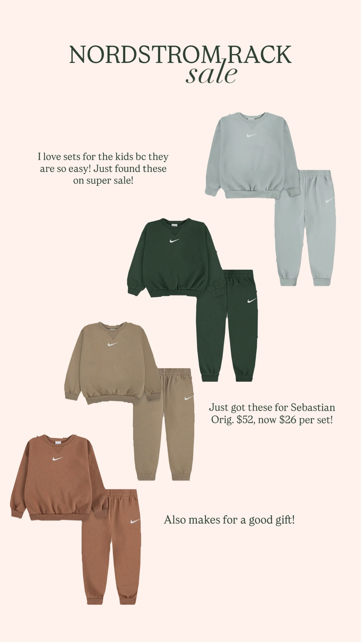 Nordstrom rack sale on Nike sweat suits! Just $26, $52 orig💕