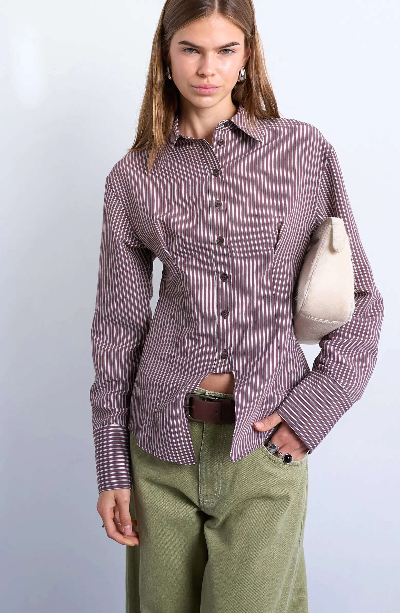 Split Front Cotton Blend Button-Up Shirt | Nordstrom