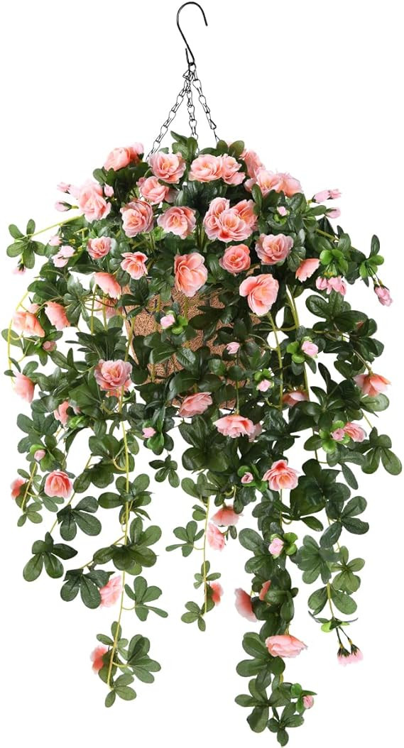 Homsunny Artificial Vine Silk Azalea Flowers,Hanging Plant in Basket, Ivy Basket Hanging Plant fo... | Amazon (US)