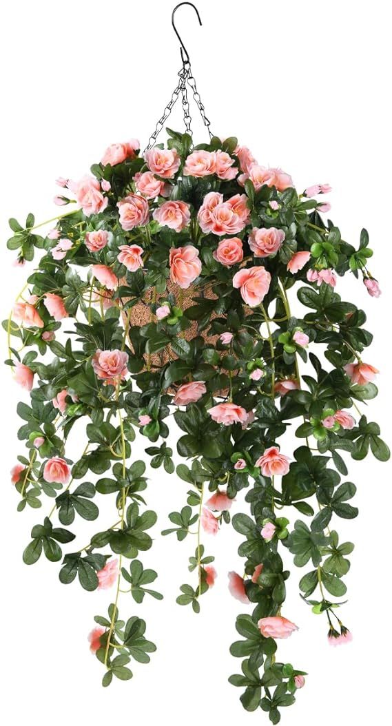 Homsunny Artificial Vine Silk Azalea Flowers,Hanging Plant in Basket, Ivy Basket Hanging Plant fo... | Amazon (US)
