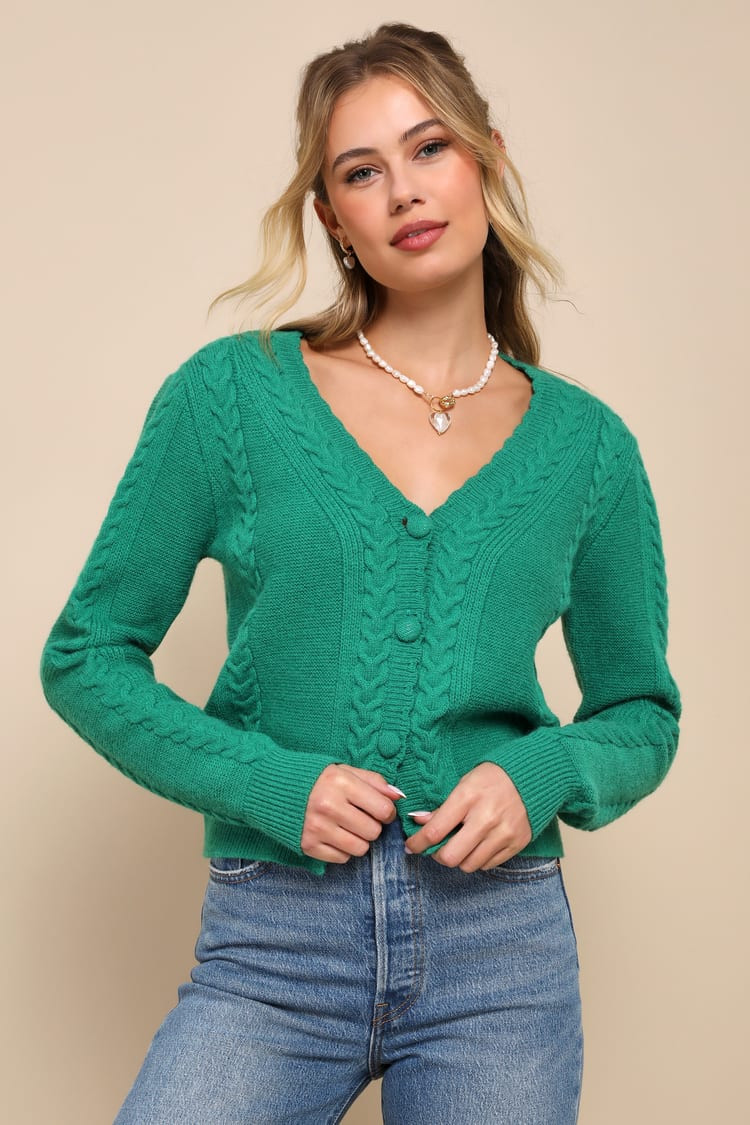 Perfect Option Green Cable Knit Button-Up Cardigan | Lulus