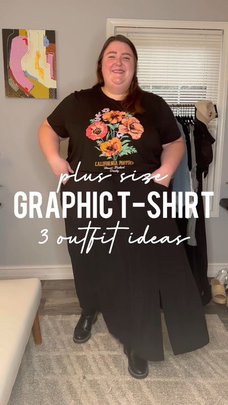 1 t-shirt, 3 cute plus size outfits! Wearing a size 4X in the t-shirt from maurices. Look 1: paired the graphic tee with a maxi skirt with pockets and a cute side slit (4X), and a pair of black boots (linked similar). Look 2: paired the graphic tee with a pair of flare jeans (28) and some super cute platform sandals. Look 3: paired the graphic tee with my current favorite pair of leggings from maurices (4X), a denim jacket from JCPenney (linked similar), a pair of Birkenstock slides, and a dad hat (linked similar)

#LTKSeasonal #LTKcurves #LTKstyletip