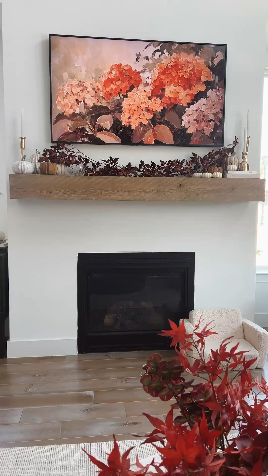The best fall garland with brown and orange leaves. On sale and you can use one or two to create your perfect look. We have ours on our fireplace mantle with faux pumpkins, gold candleholders and a few coffee table books. Also linking my Samsung Frame TV artwork!

#LTKHome #LTKSeasonal #LTKSaleAlert