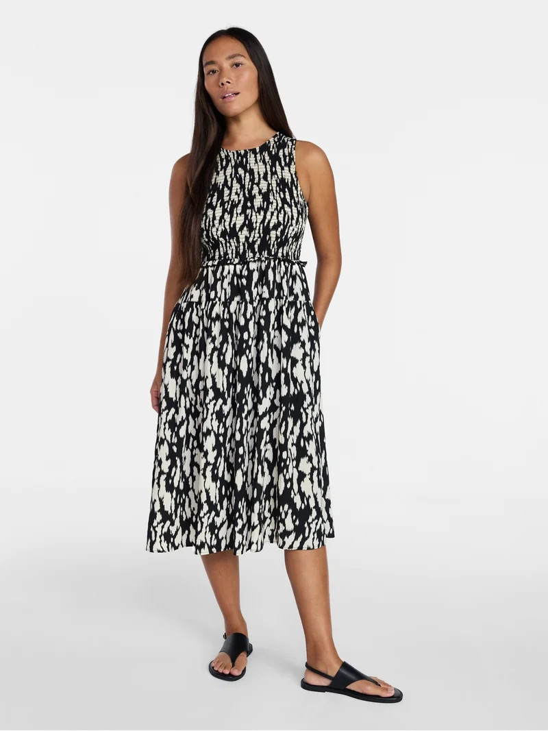 Time and Tru Women's Sleeveless Smocked Midi Dress, Sizes XS-XXXL | Walmart (US)
