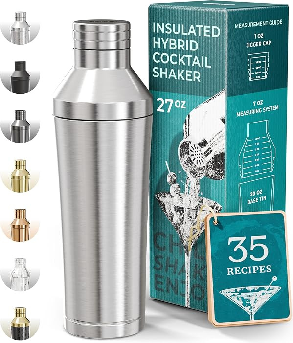 Insulated Cocktail Shaker Set | Double Wall Stainless Steel | Martini Shaker for Home Bar Bartend... | Amazon (US)