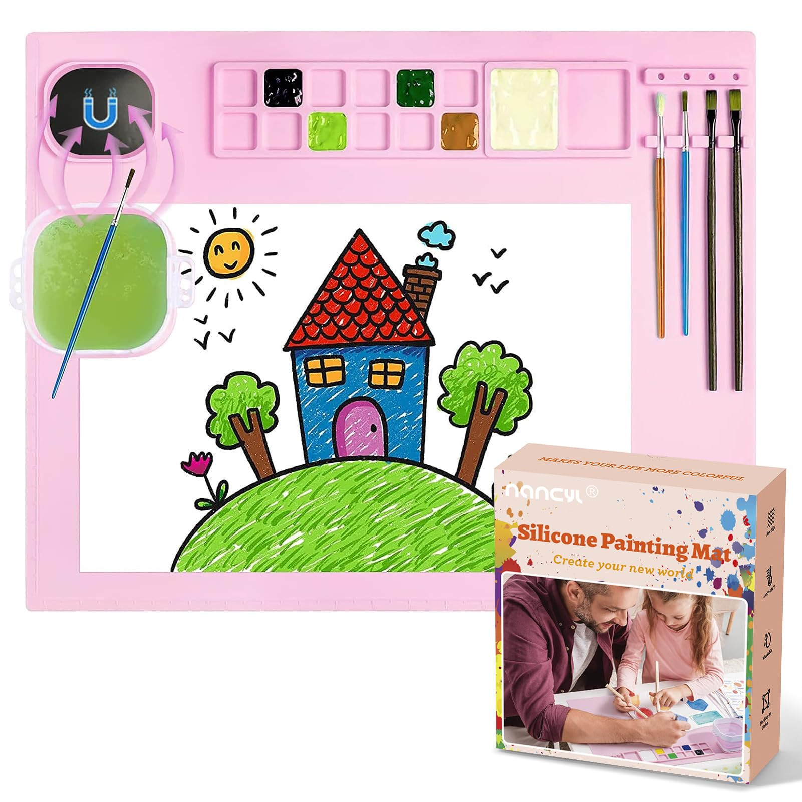 Silicone Painting Mat, Art Mat with Cup, Craft Paint Brush Cleaner Tool, Artist for Kids Gift Cla... | Amazon (US)