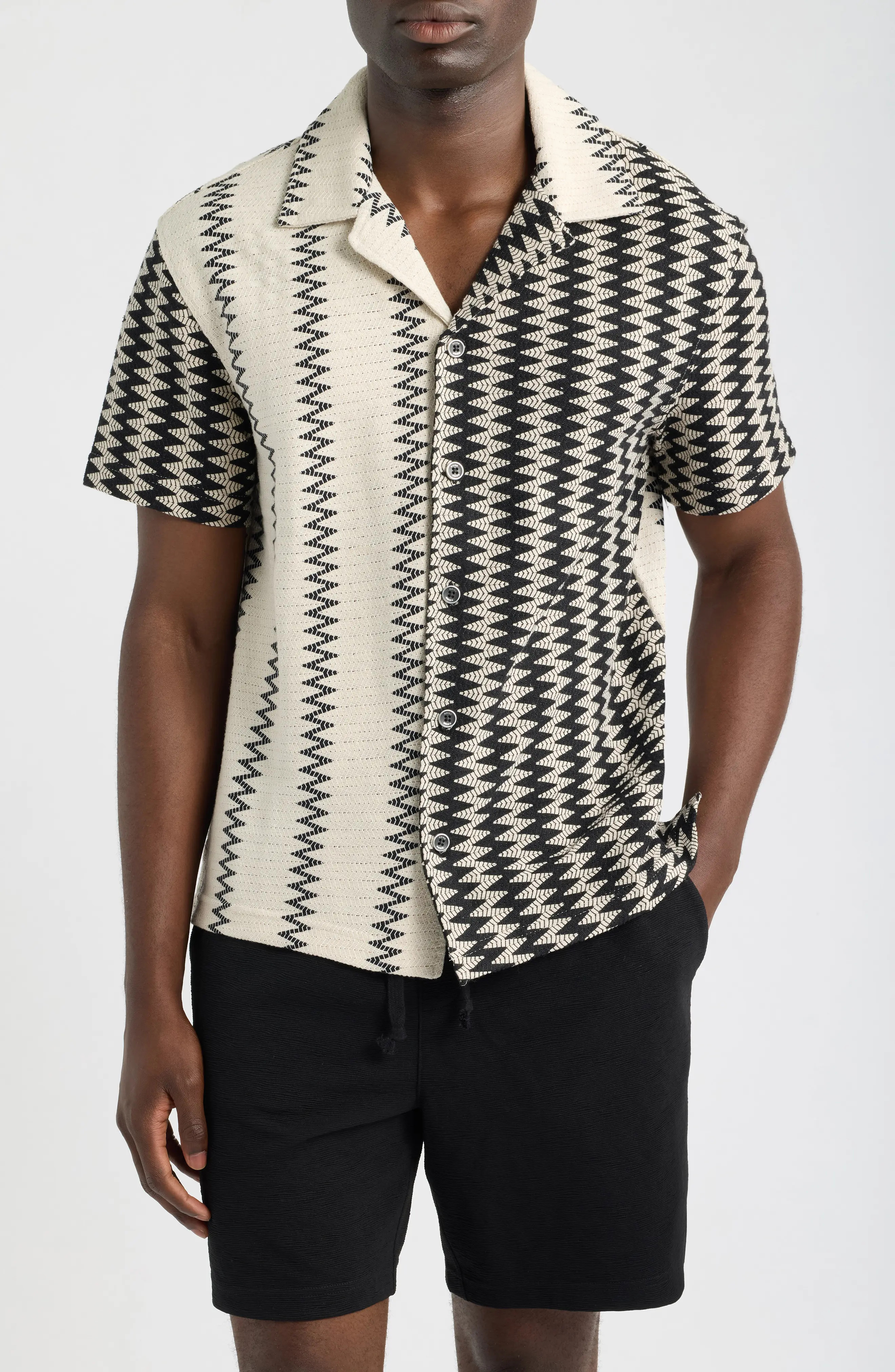 Reiss Dain Chevron Stripe Knit Camp Shirt (Men) | Nordstrom | Nordstrom