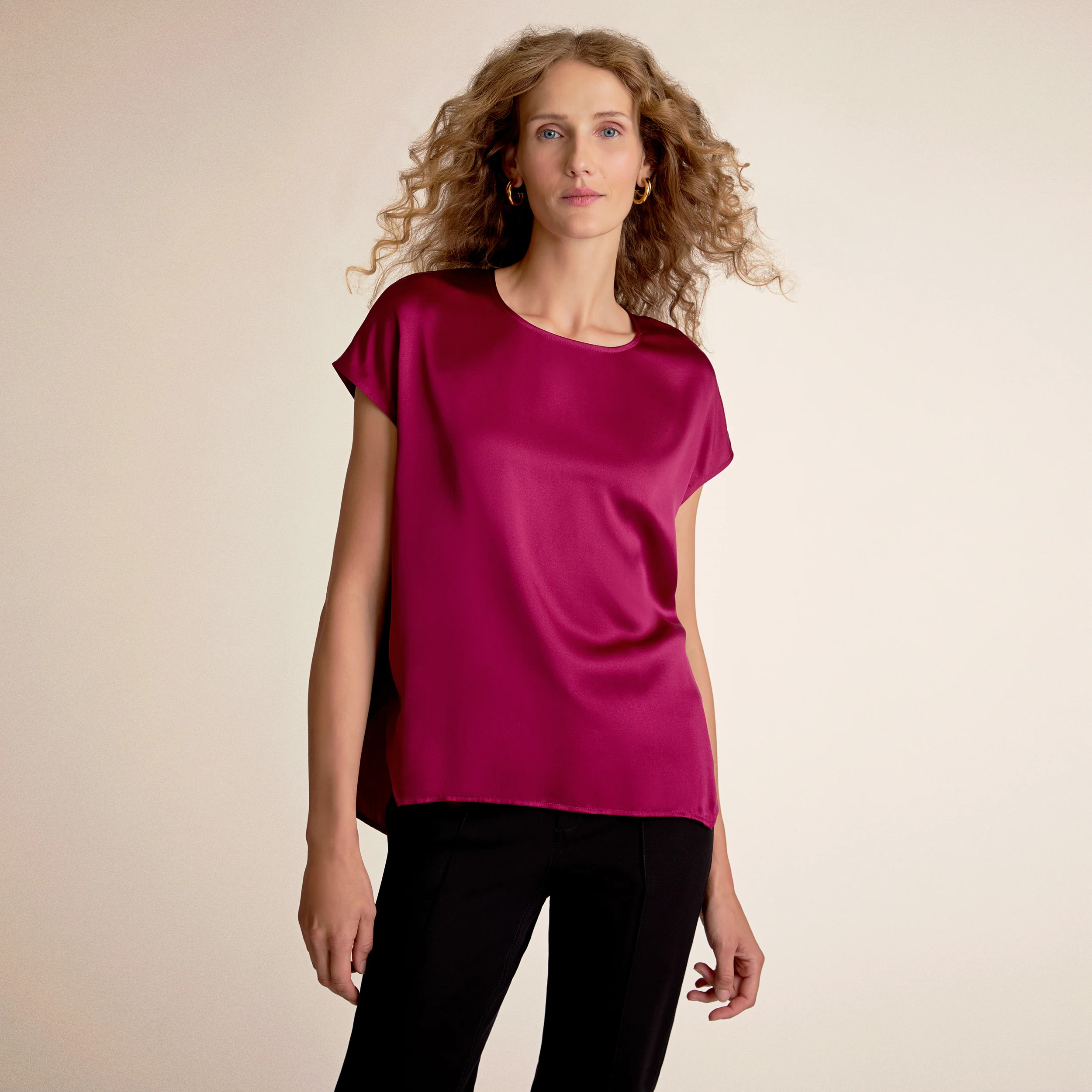Didion Drape Top - Washable Silk Charmeuse :: Dark Fuchsia | MM LaFleur